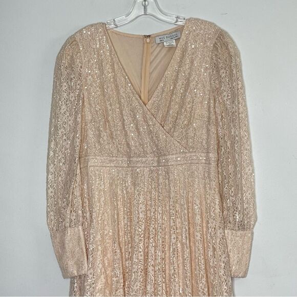 Mac Duggal 93679 Beaded Lace Long Sleeve Wrap Over Gown, Light Rose, Size 12 - Picture 5 of 9